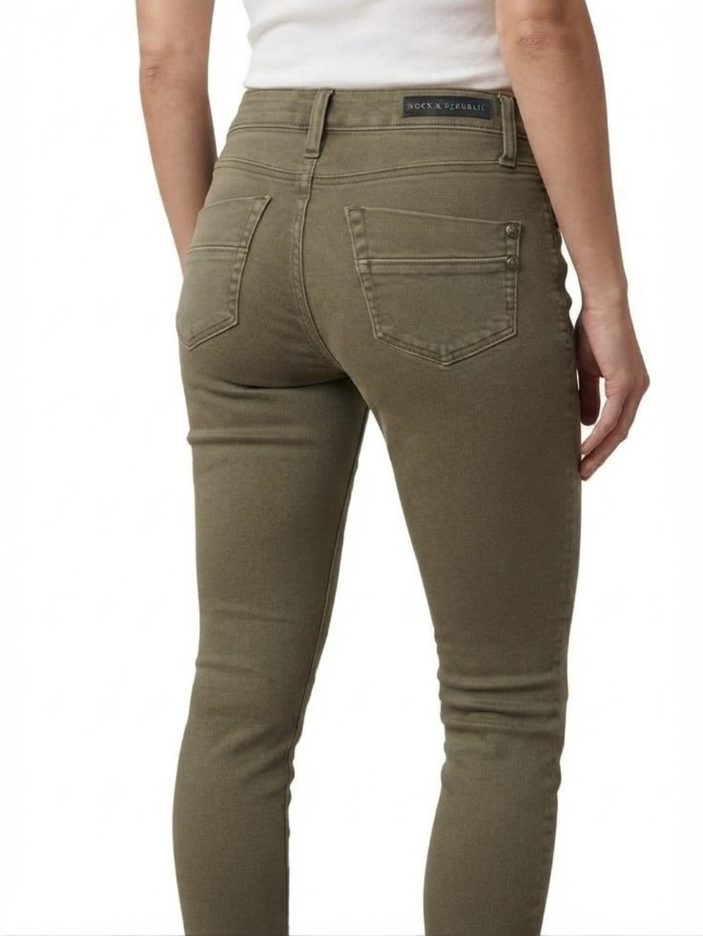 Rock & Republic| Khaki Raw Hem Crop Skinny Jeans in Olive Green Denim Sz 28